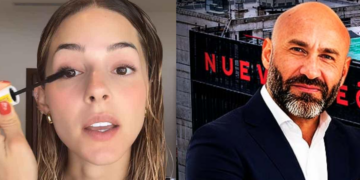 Split Image: Left Shows a Woman Applying Mascara Toward the Camera; Right Shows a Bald Man with a Beard in a Navy Suit Posing in Front of an Urban Backdrop. - Glen Facturero