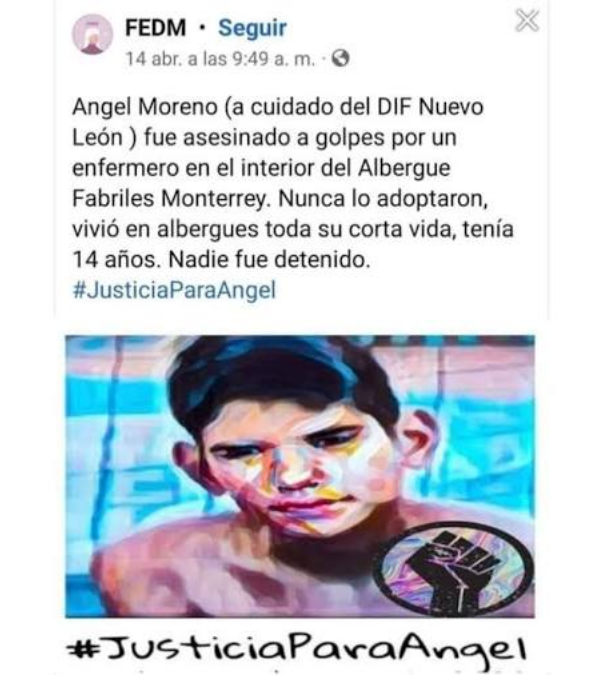 Publicación De Denuncia: Retrato Artístico De Un Joven Con Un Puño Levantado Dentro De Un Círculo, Junto Al Hashtag #justiciaparaangel - Glen Facturero