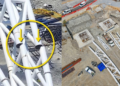 Close-up of White Steel Tubes at a Construction Site with a Damaged End Circled in Yellow and Arrows Pointing to the Break (informational Image). - Glen Facturero