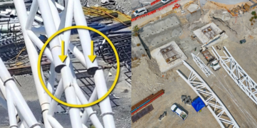 Close-up of White Steel Tubes at a Construction Site with a Damaged End Circled in Yellow and Arrows Pointing to the Break (informational Image). - Glen Facturero